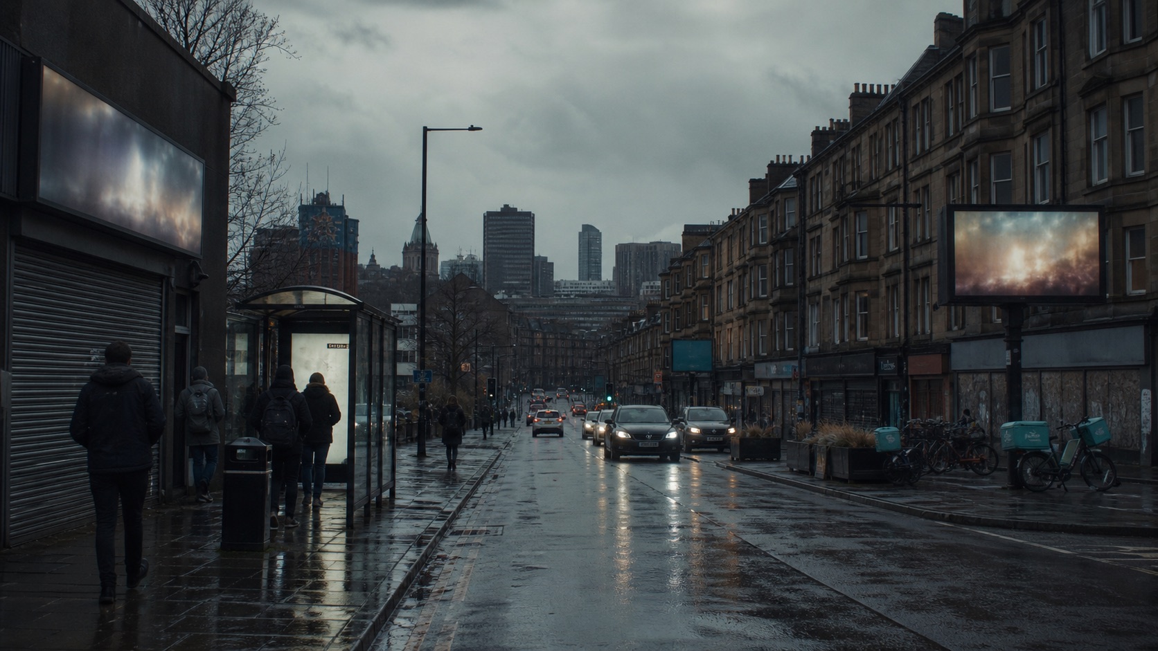 Cyber Time: the same imagined Glasgow street under extractive platform capitalism