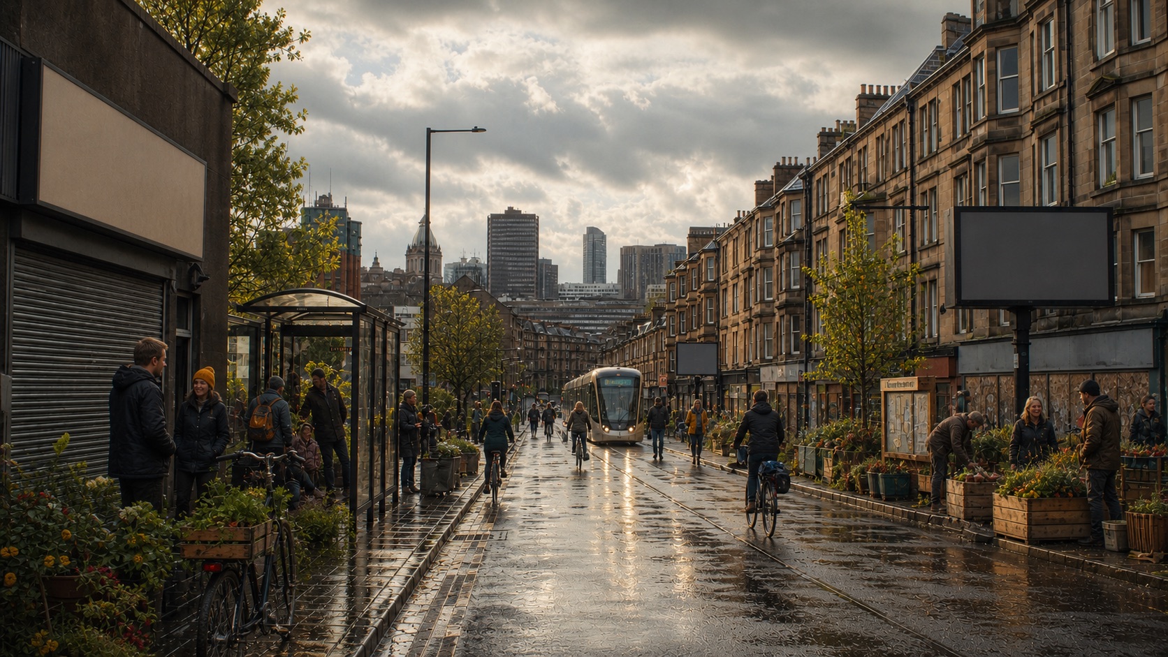 Solar Time: the same imagined Glasgow street remade for people and public life